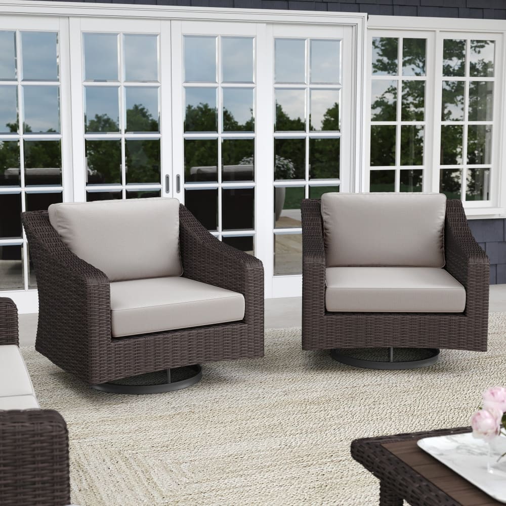 Martha Stewart 2PK Outdoor Rattan Wicker Swivel Chairs with All-Weather Cushions - 32"W x 34"D x 30"H