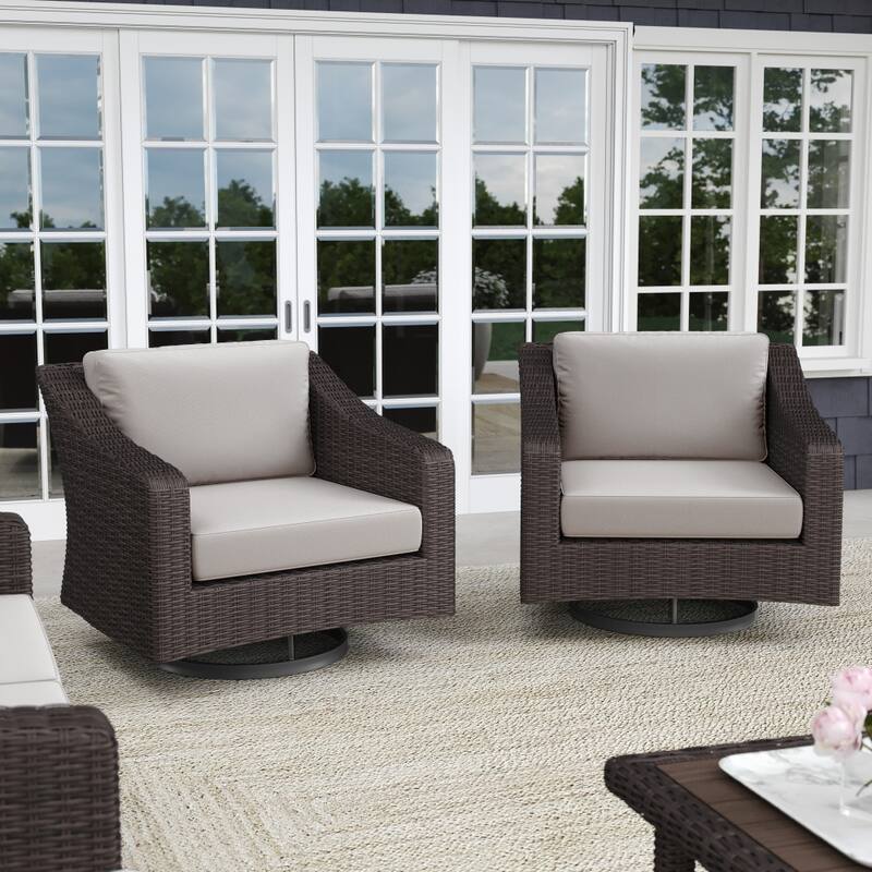 Martha Stewart 2PK Outdoor Rattan Wicker Swivel Chairs with All-Weather Cushions - 32"W x 34"D x 30"H