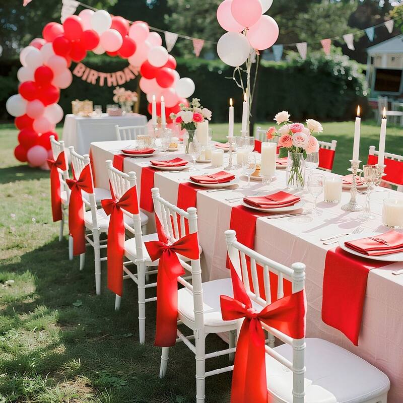 Satin Chair Ribbons for Wedding Reception Adjustable Fit for Folding Banquet and Chiavari Chairs