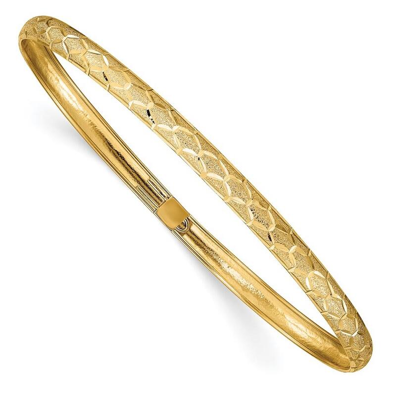 Curata 10k Yellow Gold 7" 4.5mm Hexagonal Design Diamond Cut Flexible Slip-on Bangle Bracelet