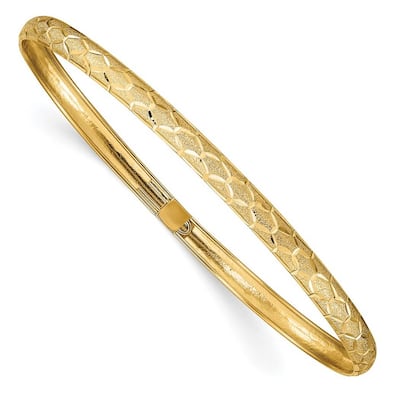 Curata 10k Yellow Gold 7" 4.5mm Hexagonal Design Diamond Cut Flexible Slip-on Bangle Bracelet