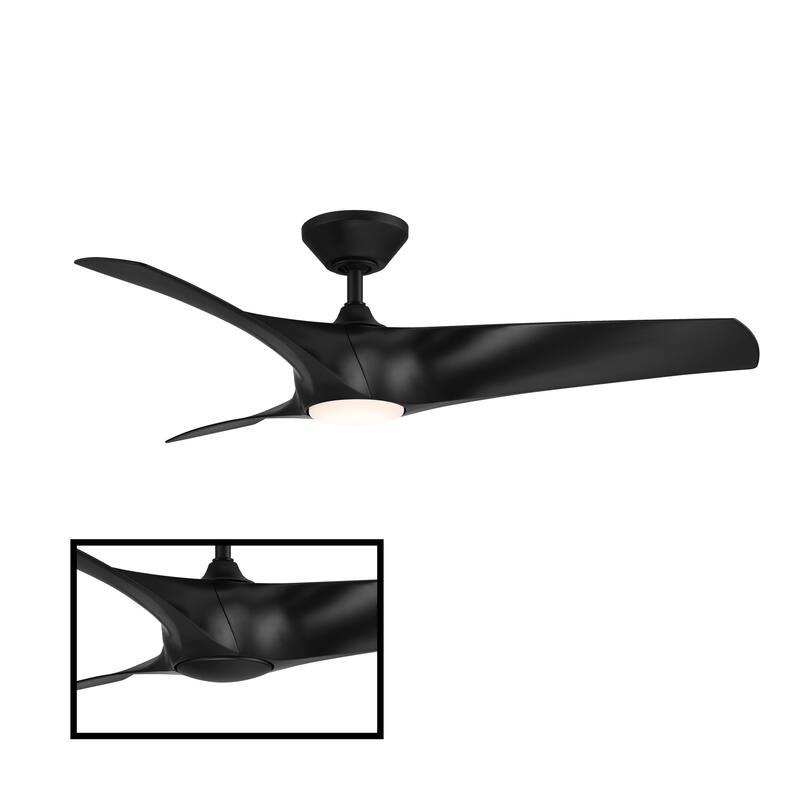Zephyr Indoor and Outdoor 3-Blade Smart Ceiling Fan 52in with 3000K LED Light Kit and Remote Control with Wall Cradle - Matte Black