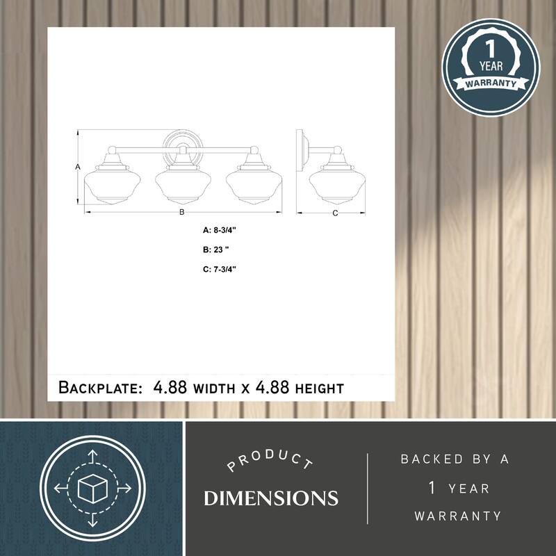 VAXCEL Eastgate Bathroom Vanity Wall Light Fixture, White Frosted Opal Glass Schoolhouse Shade, Dimmable, LED Compatible