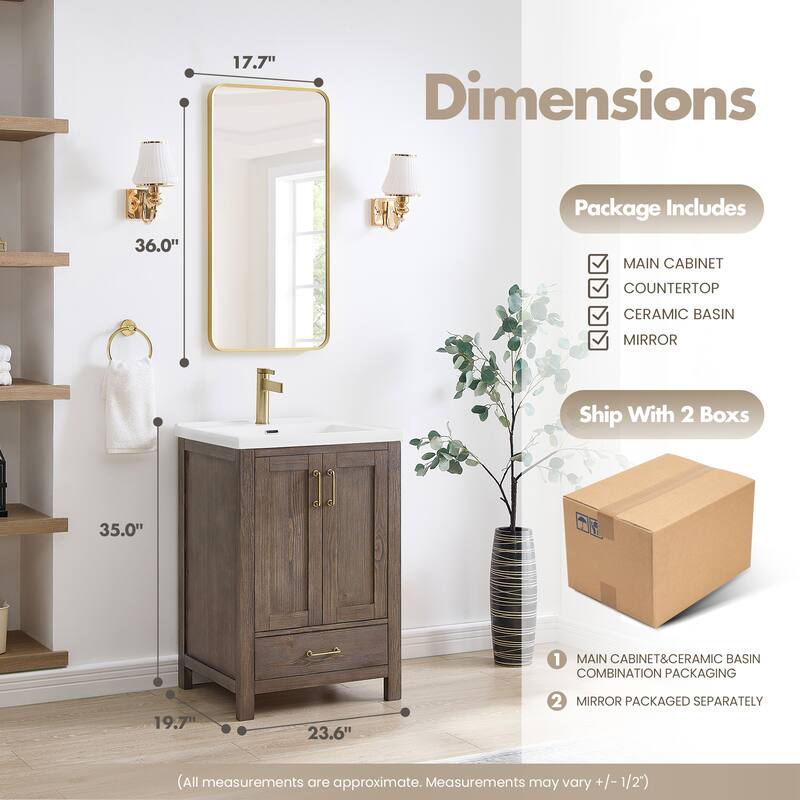 Gela Single Bath Vanity with Ceramic Basin Top and Mirror