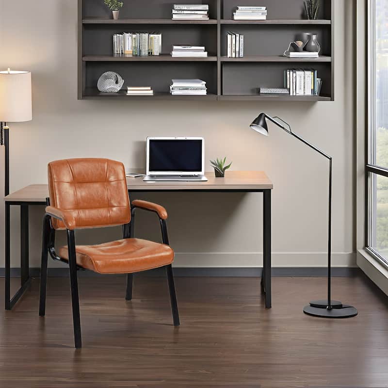 Heavy Duty Executive Chair with Padded Arm Rest - Leather Guest Chairs - Caramel