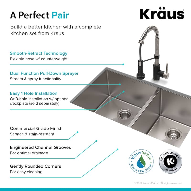 Kraus 3-in-1 Set Undermount Kitchen Sink, Pulldown Faucet, Dispenser