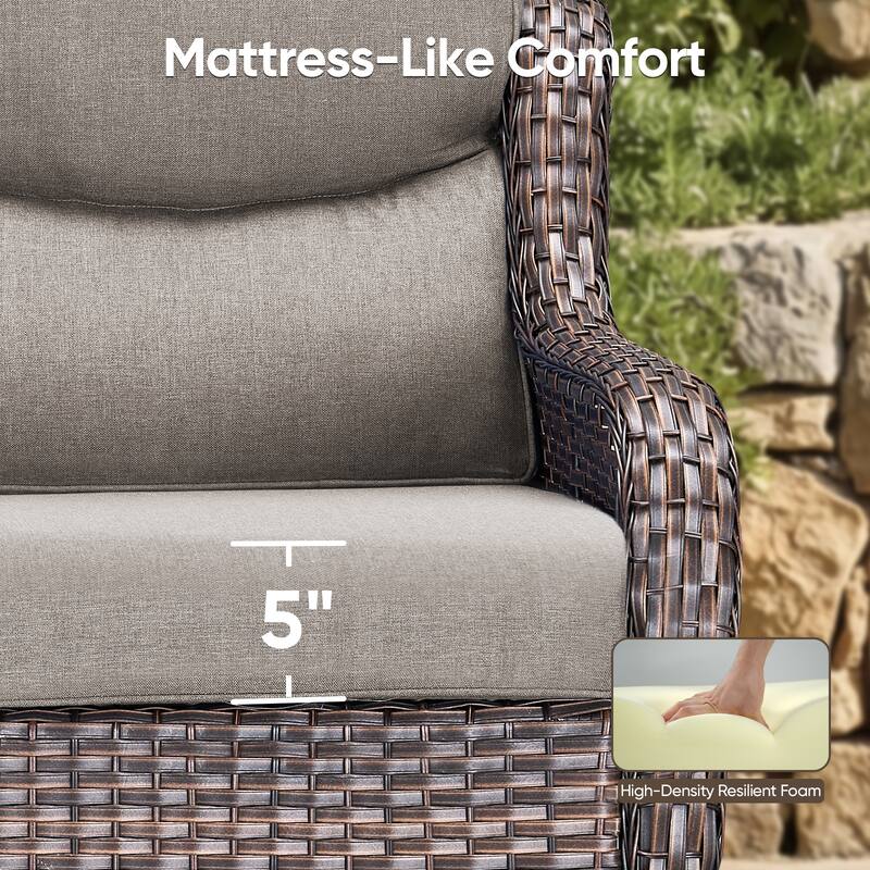 Pocassy Outdoor Wicker 3 Seat Sofa with 5 In Thick Cushion Patio Sofa