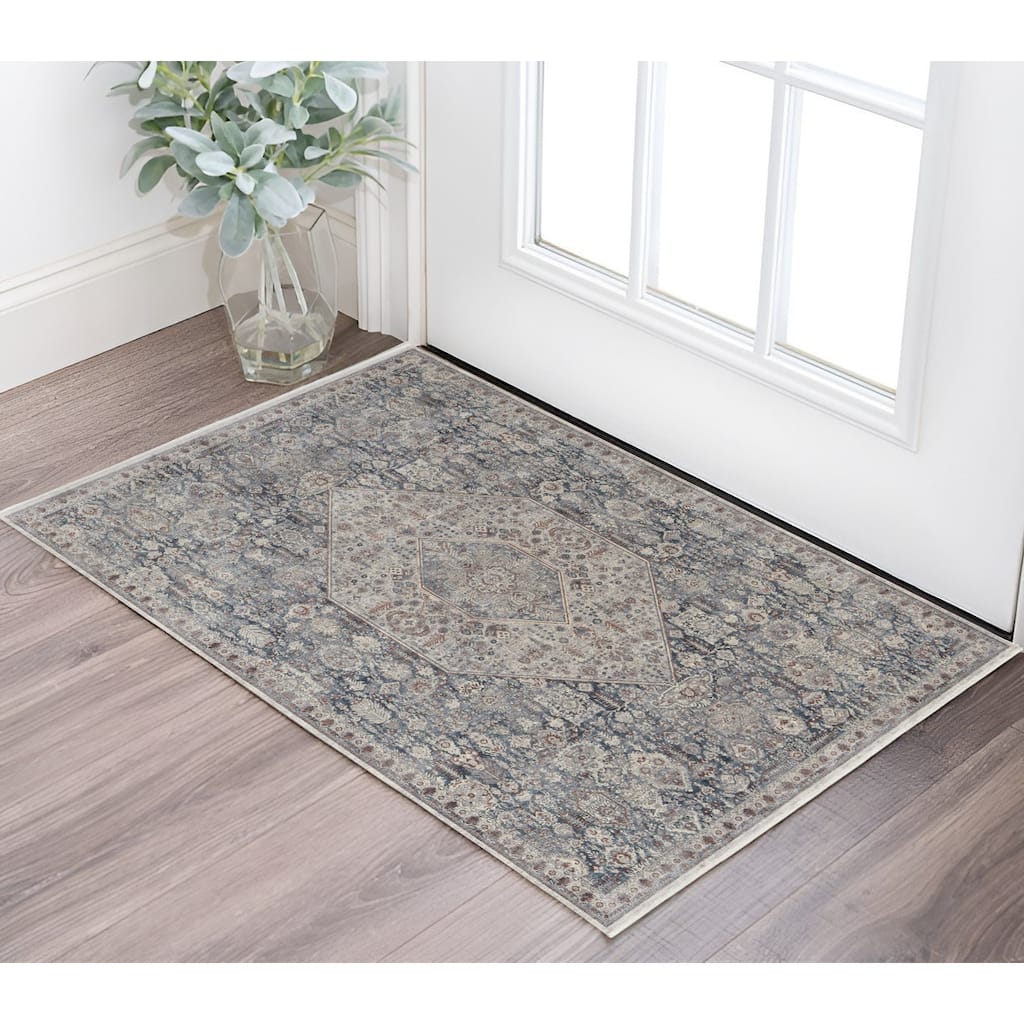 Weke Power Loomed Floral Traditional Stain Resistant Area Rug By HomeRoots - 2' x 3'