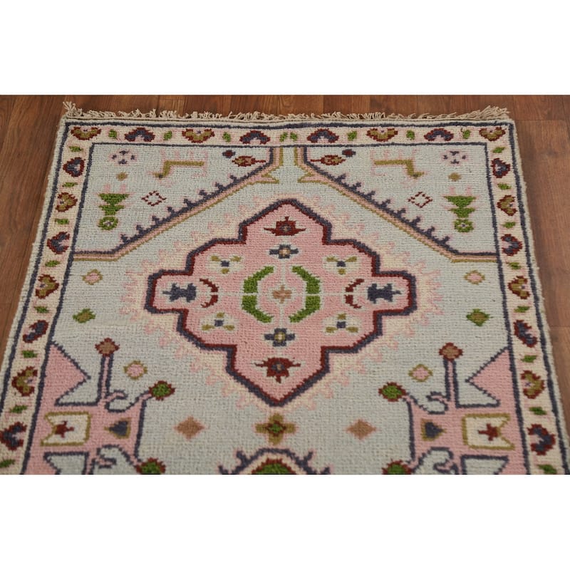 Geometric Blue Kazak Indian Runner Rug Handmade Wool Carpet - 2'7"x 11'5"