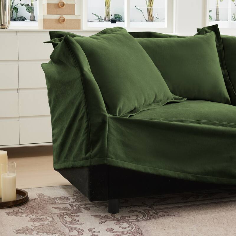 120" Chenille 3-Seater Sofa Set with 3 Ottomans, Sleeper Function & Removable Slipcovers