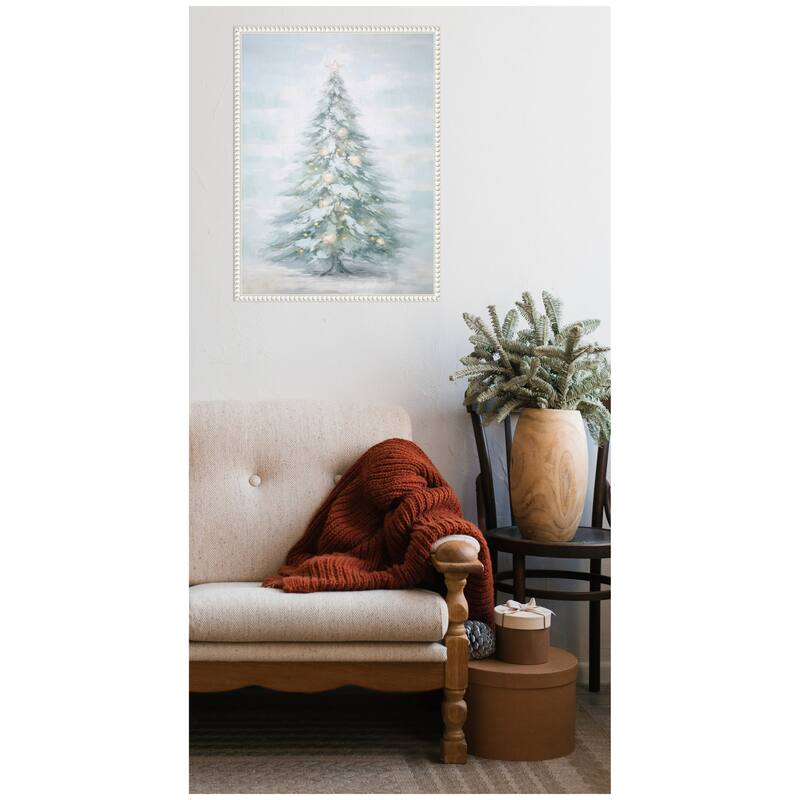 Kate and Laurel Sylvie Beaded Coastal Pastel Tree Framed Canvas by The Creative Bunch Studio