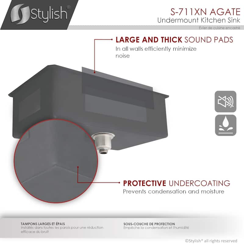 STYLISH 30 inch Graphite Black Single Bowl Undermount Stainless Steel Kitchen Sink with Grid and Basket Strainer Handmade