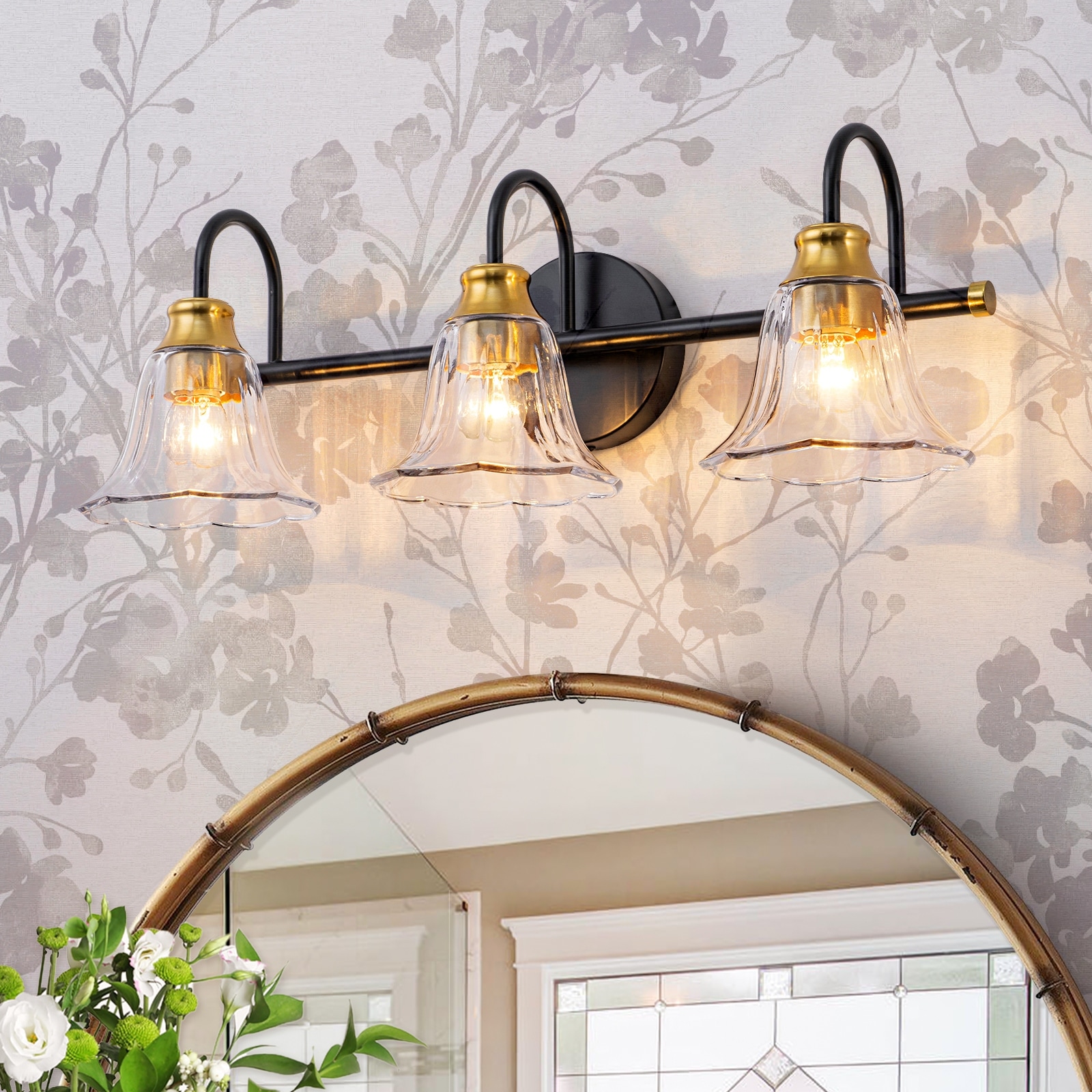 Modern Industrial 3/4-Light Bathroom Vanity Light with Clear Glass Shades