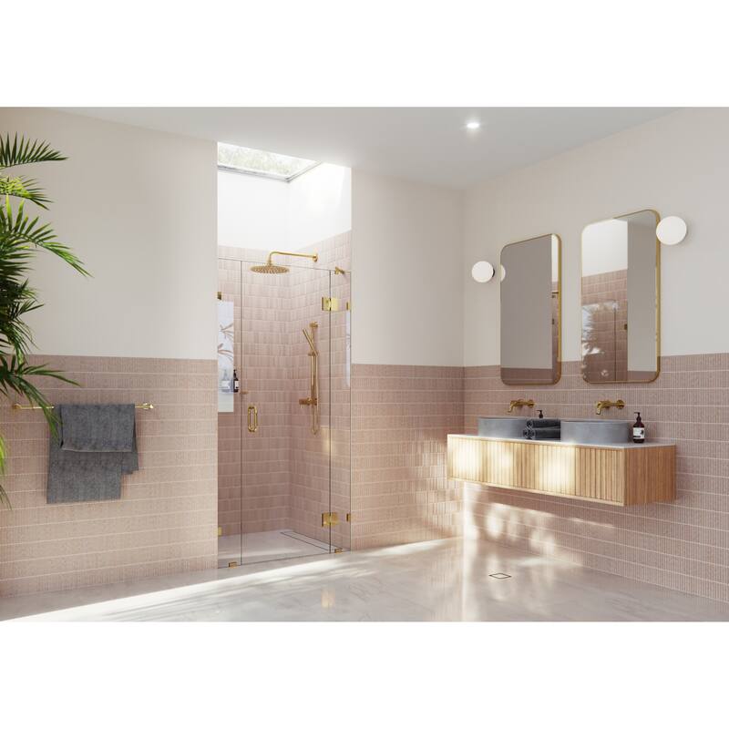 Glass Warehouse 39 in. W x 78 in. H Glass Hinged Pivot Frameless 3 Panel Inline Shower Door in - Polished Brass