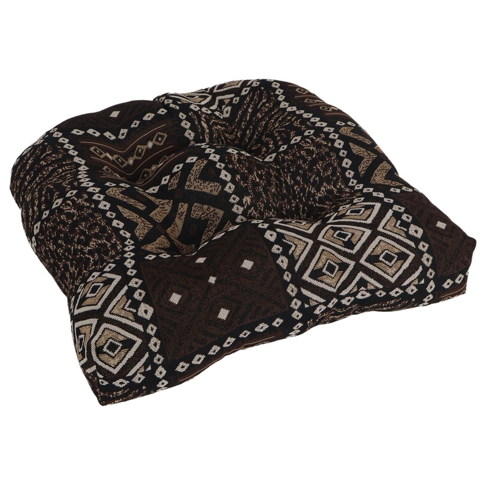 19-inch Rounded Back Tapestry Chair Cushion (Multiple Patterns, Set of 1,2, or 4) - 19 x 19