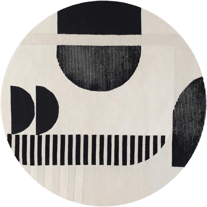Livabliss Brooklyn Casual Abstract Area Rug - 6' x 6' Round - Cream