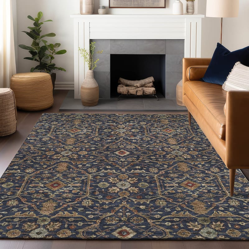 Machine Washable Indoor/ Outdoor Traditional Persian Chantille Rug - Navy - 3' x 5'