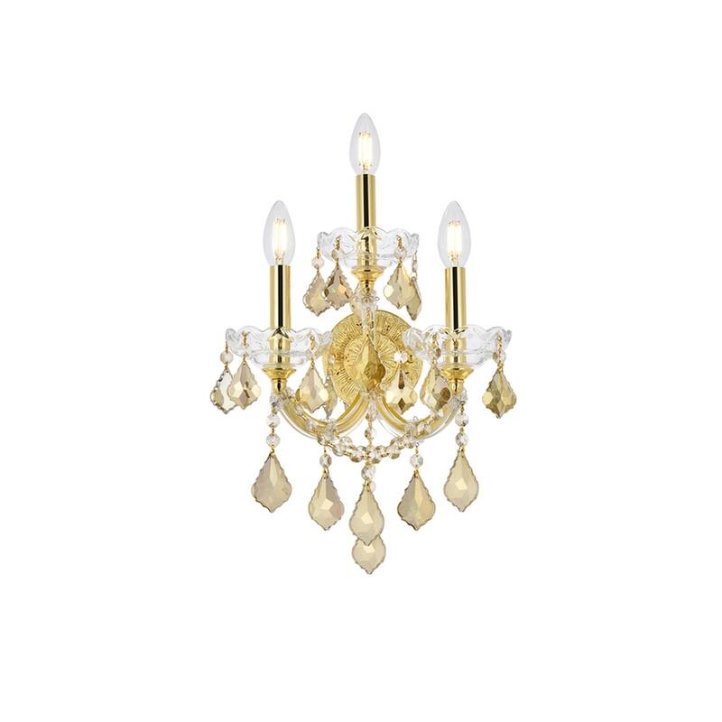 Fleur Illumination Collection Wall Sconce D:12in H:22in E:8.5in Lt:3 Gold Finish - Gold/royal cut crystals (golden teak)