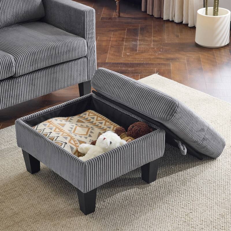 68.5'' W 3-Seat Square Arm Corduroy Couch with Storage Ottoman