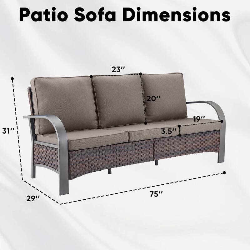 Outdoor 3 Seats Sofa with Ottoman, Club Chairs Furniture Set