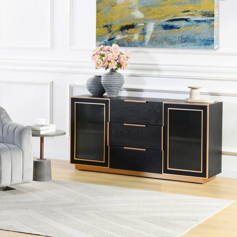StyleCraft Aurelia 2-Door, 3-Drawer Sideboard - Ebony & Gold