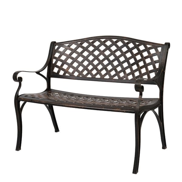 slide 10 of 9, 40.5 in. Cast Aluminum Park Bench Patio Backyard Decorative Bench Bronze