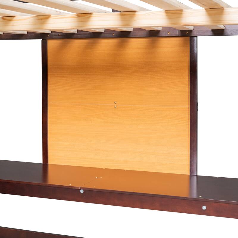 Full Size Loft Bed with Desk, Writing Board, and 2 Drawers in Espresso