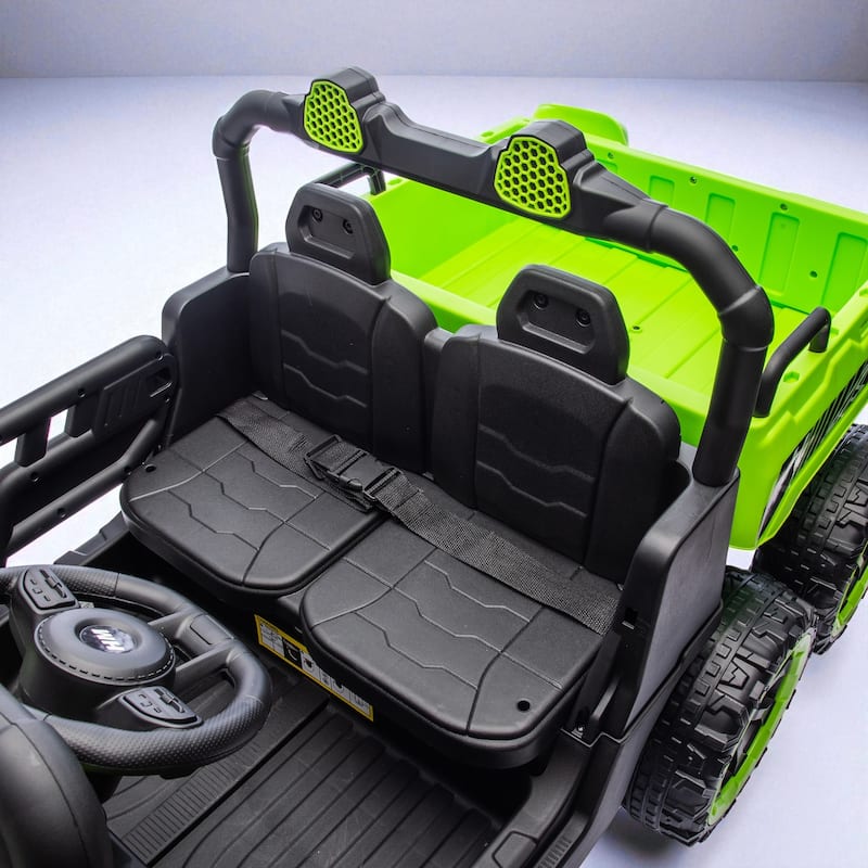 24V 2-Seater Kids Ride On 6-Wheel Dump Truck with Remote Control, 4WD, Suspension, Bluetooth Music, USB & Shovel Toy