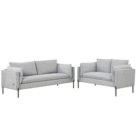 2 Pieces Modern Linen Fabric Upholstered Loveseat and 3-Seat Couch Set