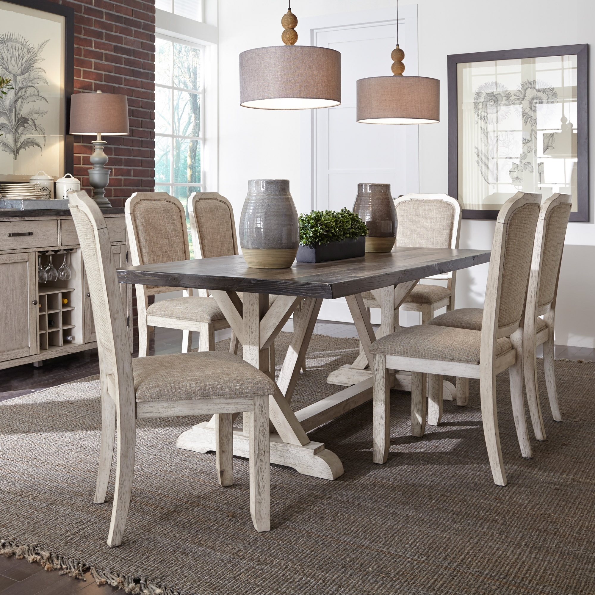 Willowrun 7 Pc Rustic White And Grey Trestle Dining Set On Sale Overstock 18620102