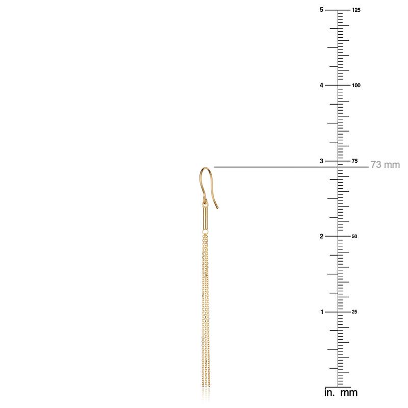 14k Yellow Gold Tube Chain Tassel Dangle Hook Earrings