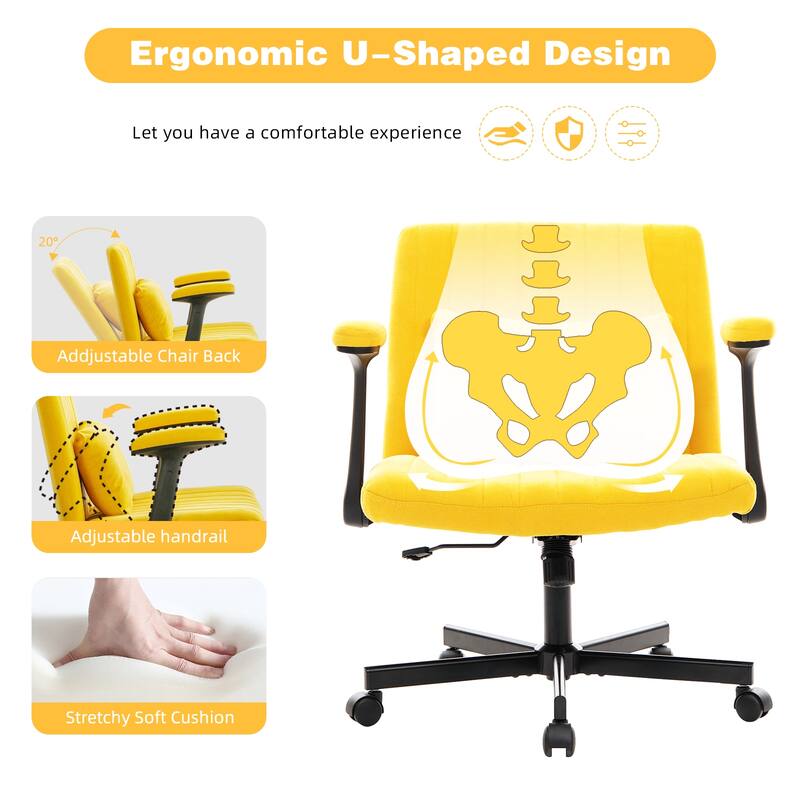 Linen Criss Cross Armrest Office Chair with Wheels - Ergonomic for Home Office, Work & Study