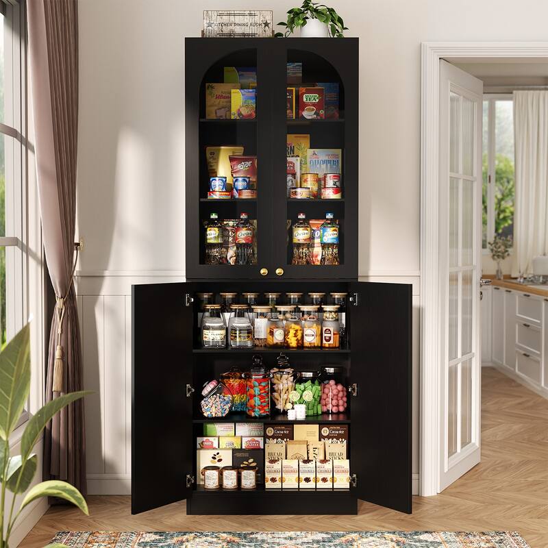 80" Tall Kitchen Pantry Storage Cabinet with 4 Doors & Adjustable Shelves, Freestanding 6-Tiers Buffet Cabinets for Dining Room