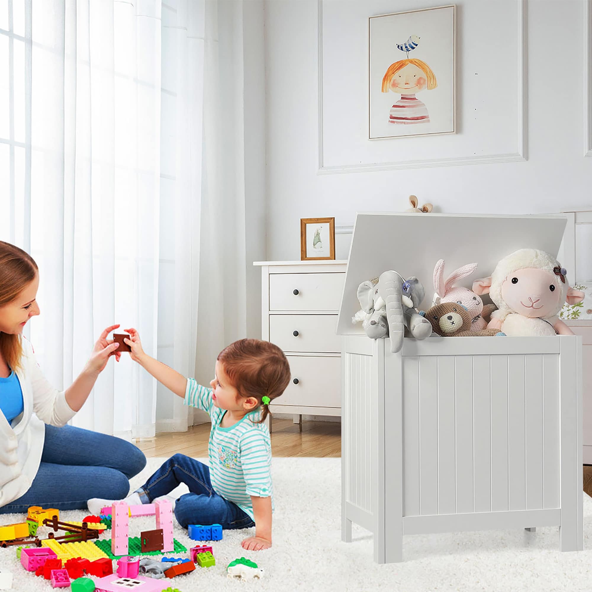 Wooden Kids Toy Storage Organizer with Lid-Gray