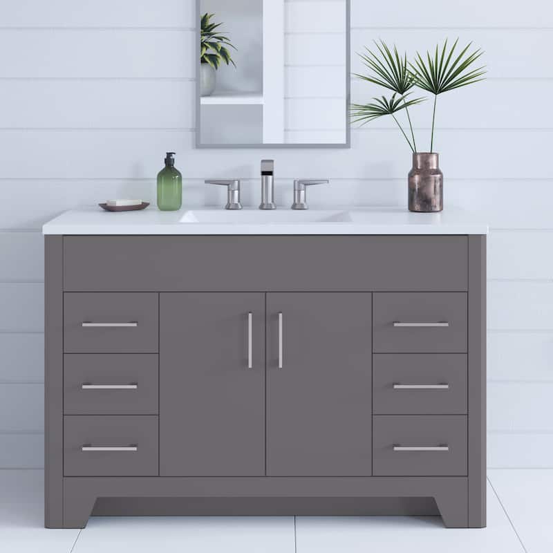 Spring Mill Cabinets Salil 48.5" Bathroom Vanity With Cabinet, 4 Drawers, and White Sink Top - Cement