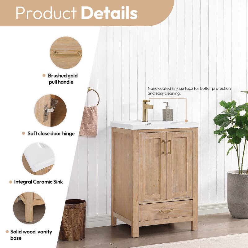 Gela Single Sink Bath Vanity with Drop-In White Ceramic Basin