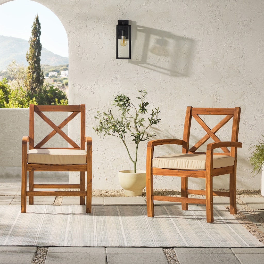 Walker Edison Acacia Wood X-Back Outdoor Chairs (Set of 2)