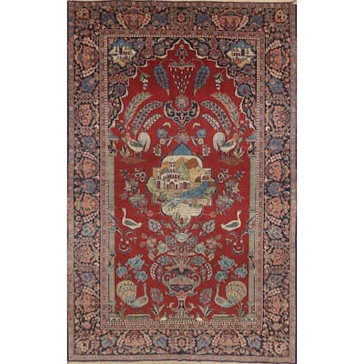 Hand Knotted Oriental 100% Wool Carpet Traditional Medallion Red Kashan Area Rug - 6' 10'' X 4' 6''