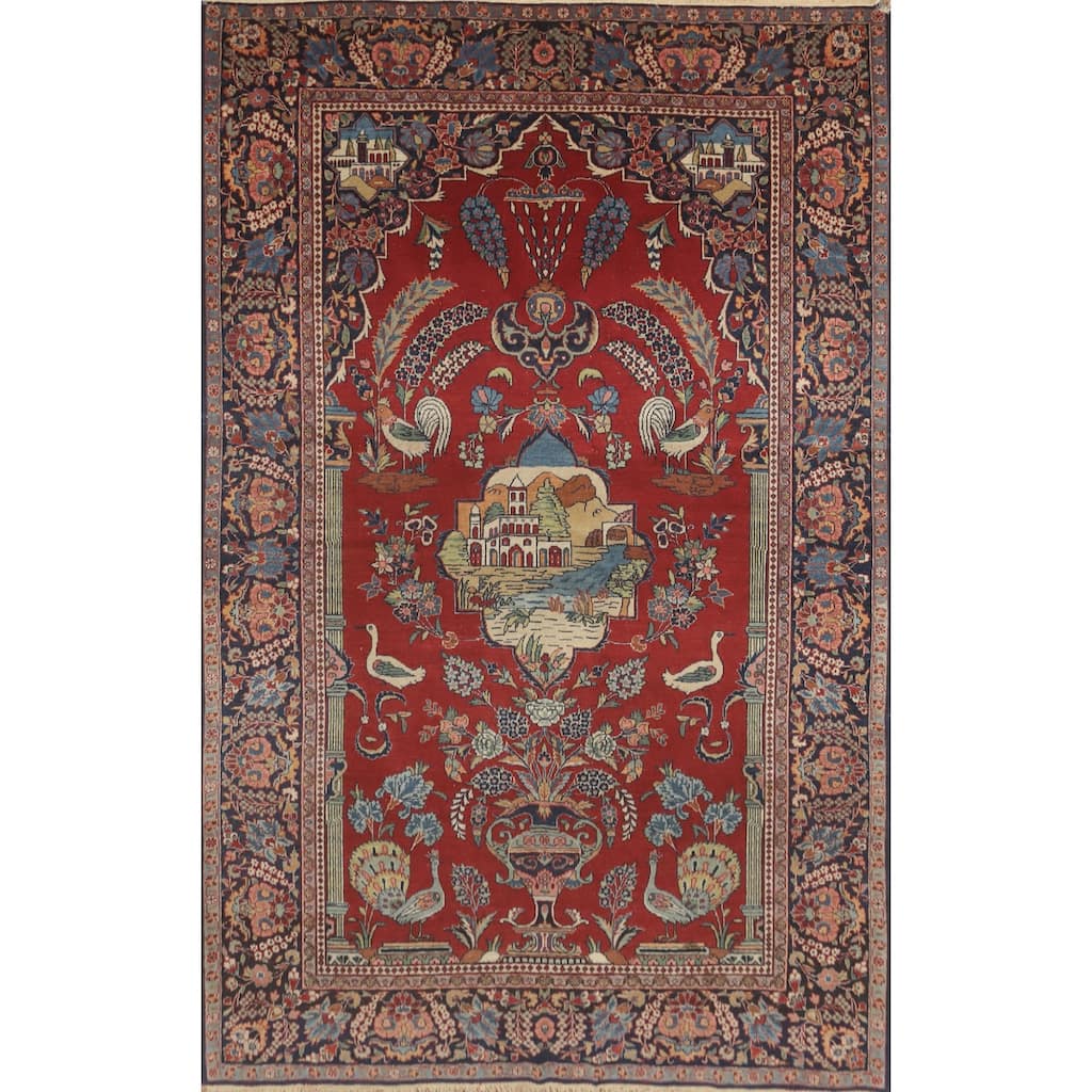 Hand Knotted Oriental 100% Wool Carpet Traditional Medallion Red Kashan Area Rug - 6' 10'' X 4' 6''