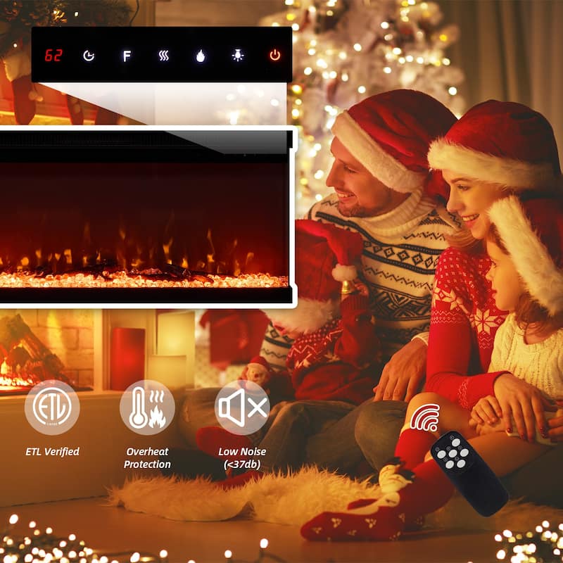 70" Fireplace TV Stand with 3-Sided Glass, ETL Certified, 12 Flame Colors, Realistic Ember Bed, Accommodates TVs up to 80"