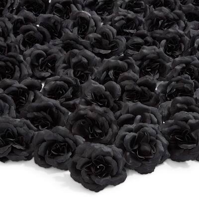 50pc Artificial Fake Black Silk Rose Flower Head for Wedding Bouquet Home Decor - 3"