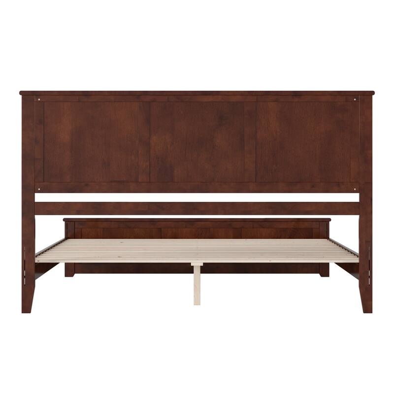 Low Profile Platform Bed - Solid Wood Frame & Footboard - USB Ports - Twin Size - Walnut Finish