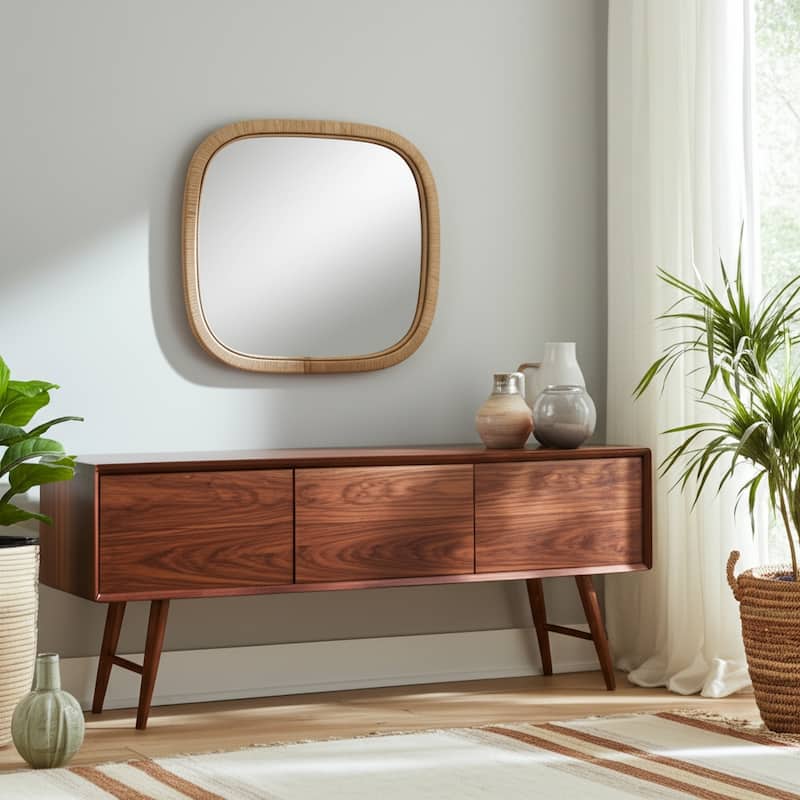 Modern Wall Mirror with Rounded Corners - 22", Brown - 22" x 1" x 34"
