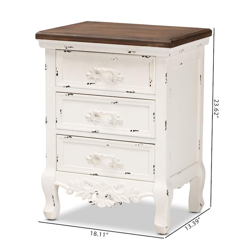 Baxton Studio Levron Classic and Traditional Walnut Brown and Antique White Finished Wood 3-Drawer End Table