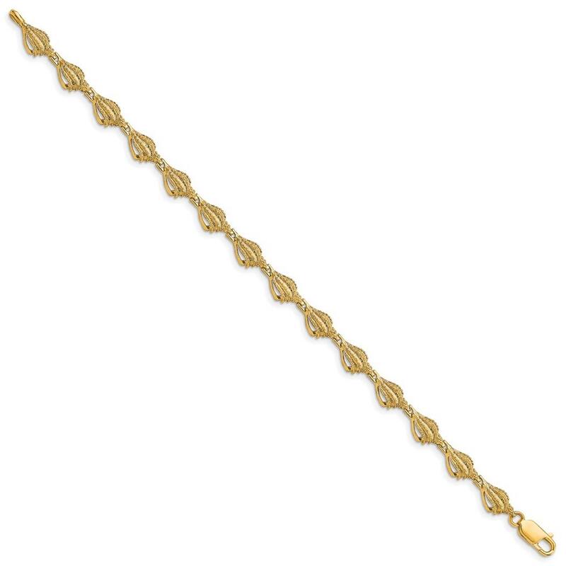 Curata 14k Yellow Gold Mini Conch Shell Link Open Side Bracelet 7.25 Inch