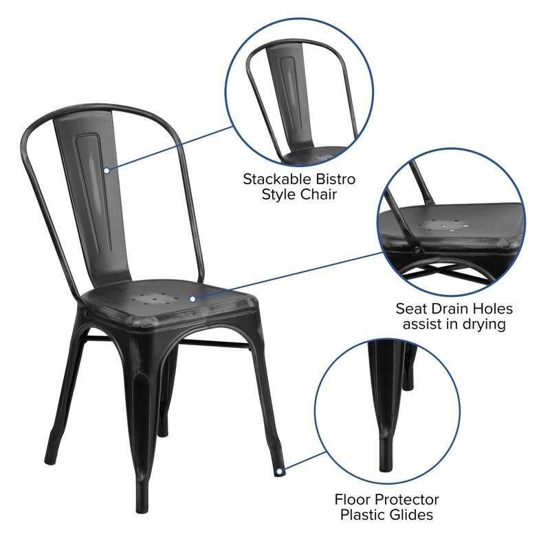 Distressed Metal Indoor-Outdoor Stackable Chair - Kitchen Furniture