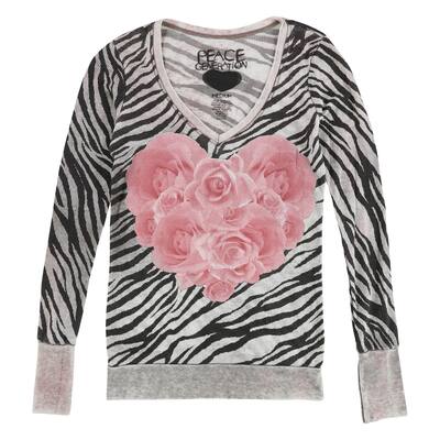 Peace Generation Womens Zebra Print Rose Heart Graphic T-Shirt