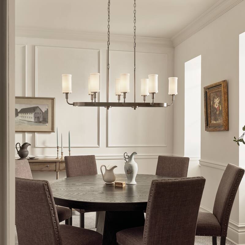 Kichler Lighting Vetivene 48 inch 8-Light Linear Chandelier Classic Pewter with Opal Glass