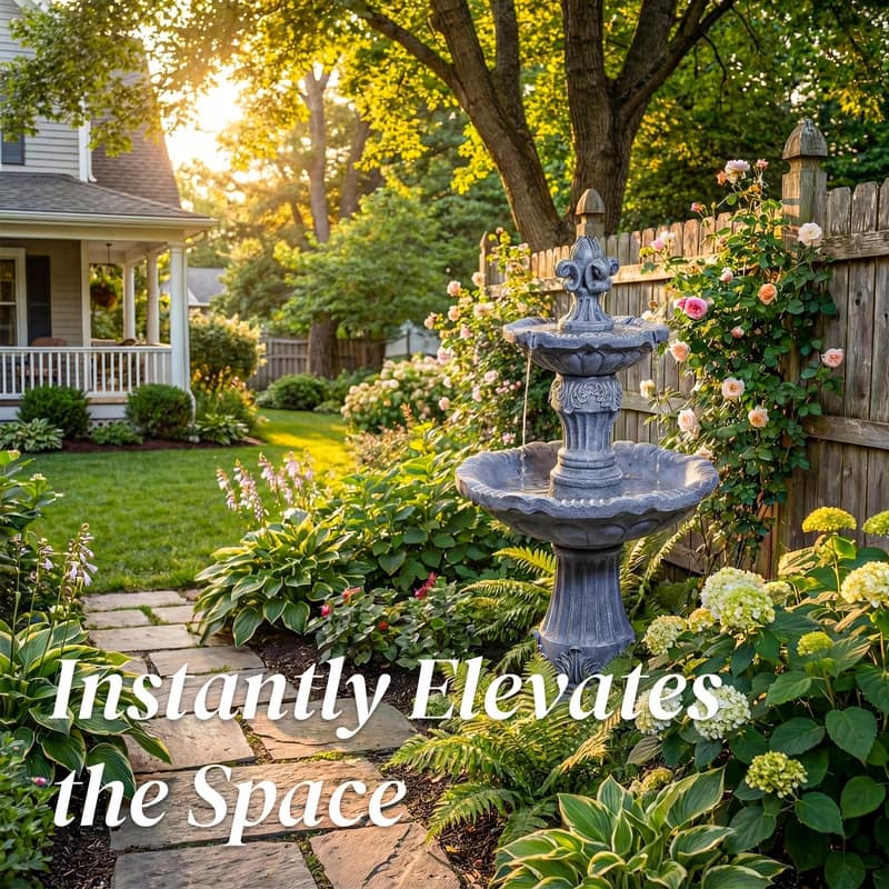 Vbal 2 Tier European Style Carved Outdoor Water Fountain with ETL Certified Auto Shutoff