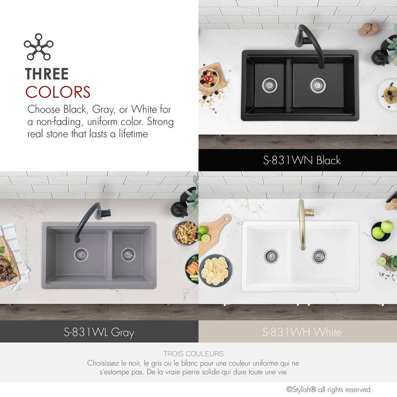 Composite Granite Dual-Mount 30" Double-Bowl kitchen Sink - 30" x 18" x 9.50"